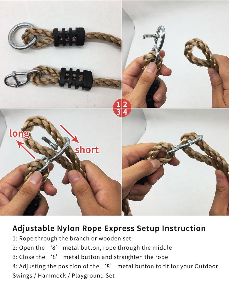 NOSTIFY 2PC Heavy Duty Length Adjustable Nylon Rope, 39'' Swing Extension Straps, Hanging Extender Tree Straps (400 Lbs Limited/Each) for Outdoor Swings Hammock Playground Swing Set Accessories - Image 5